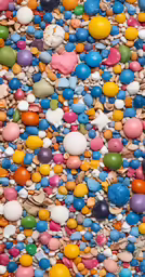 many plastic balls that have been scattered over