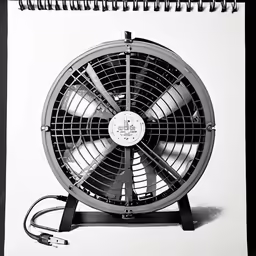 an image of a large fan sitting on top of a spiral notebook