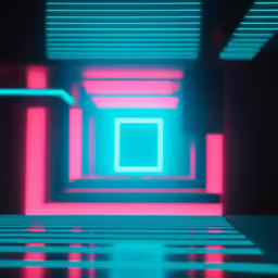 an abstract picture of pink and blue lines in a room