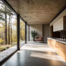 a living area that is covered in glass