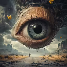 an eye with strange design, sitting on the road