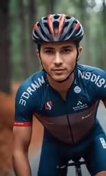 a man is riding his bike down the road