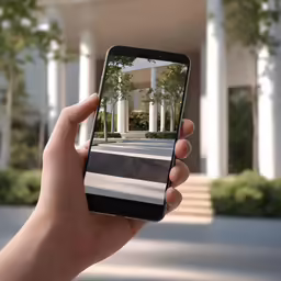 a hand is holding a phone and taking a picture