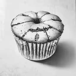 a drawing of a partially eaten muffin