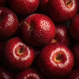 a pile of red apples with drops on them