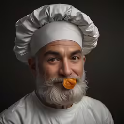 a man is dressed in white with something in his mouth