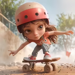 a small kid in a helmet riding a skateboard