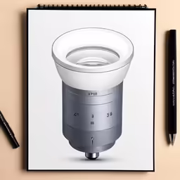 an image of a camera lens on a spiral notebook