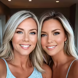 two beautiful women posing for a picture in their home