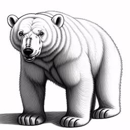 a drawing of a polar bear standing,a white bear standing next to a white background