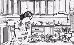 a woman is baking in the kitchen,a woman in the kitchen preparing food