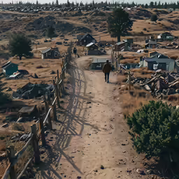a man is walking down the path to a wooden fence