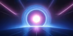 a light tunnel with lots of purple lights and a star