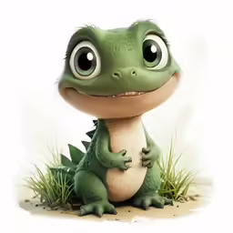 a green and white baby frog with big eyes