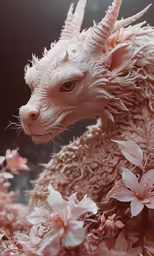 the white hairless dragon is posed in a display case