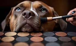 the dog is trying to get his eyes colored