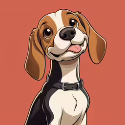 the animated beagle dog is looking up into the camera