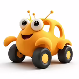 a yellow toy with eyes is smiling while standing