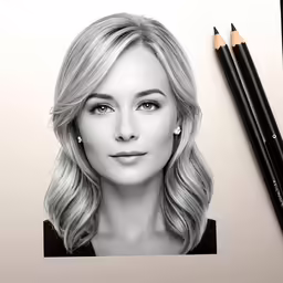 a drawing of a blonde haired woman and some black pencils