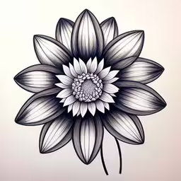 a drawing of a flower with petals on it,a black and white drawing of a large flower