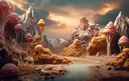 a mountain landscape has several unusual mountains around it