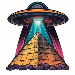 the pyramid is being held up to fly in front of an alien spaceship