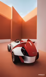 a sports car is parked in an empty room