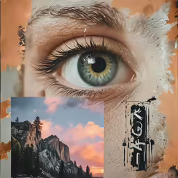 a collage of two different pictures with a human eye
