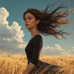 a beautiful young woman posing in a wheat field