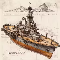 an old drawing of a large ship