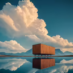 there is a building on the edge of a body of water
