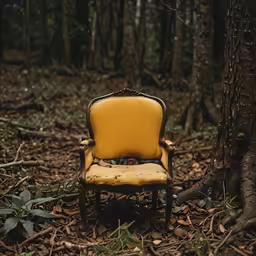 an empty chair sitting next to a tree