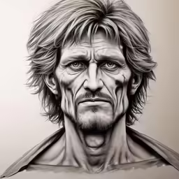 a pencil drawing of a man with blonde hair and blue eyes