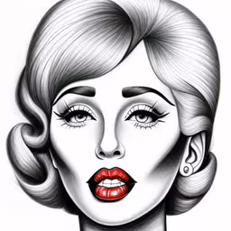 a black and white drawing of a woman