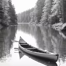 the canoe has a paddle on it in front of trees