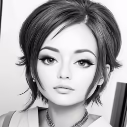 a woman with dark hair wearing a necklace