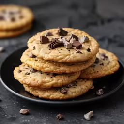 a plate full of cookies and chocolate chips