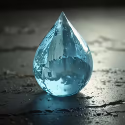 a small water drop on the floor with rain falling