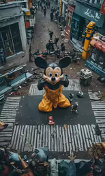 the statue of a mouse is painted yellow