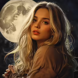 an image of a woman that is in front of a moon