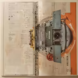 an open book with a drawing of a large object