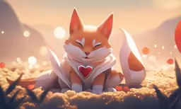 there is a cat sitting on the ground with hearts