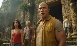 a group of people standing in front of a brick building
