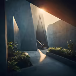 an open door leading to a building in the distance