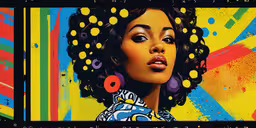 woman with large ear rings wearing an abstract artwork,a painting of a girl with an afro