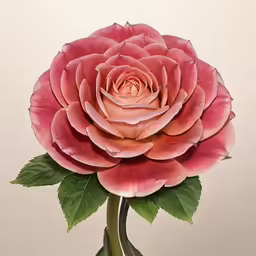 a pink rose sitting in front of a white wall