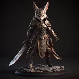 a statue of an animal headed knight with a large sword