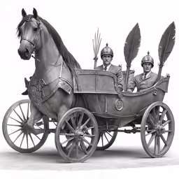 two soldiers in the carriage of a horse drawn carriage