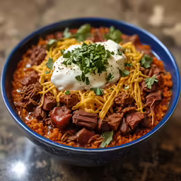 a bowl that has food in it on top of a table