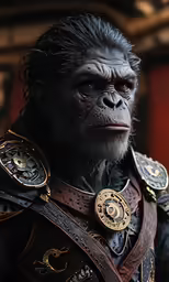a man with beard and gold chains on his chest wearing a black gorilla costume